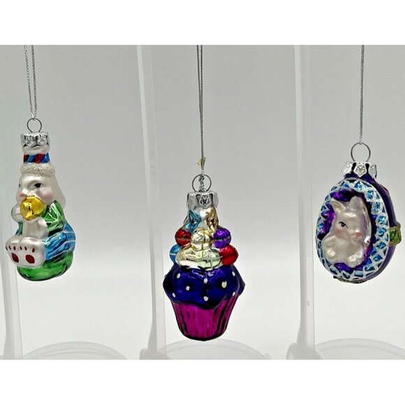 Vintage Christmas Easter Tree Glass Ornament Decoration Bunny Rabbit lot of 3 - Picture 1 of 16